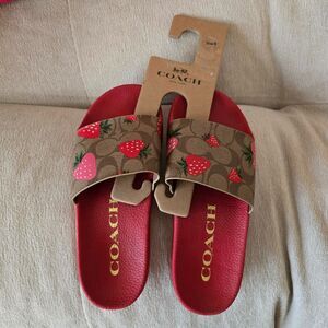 NWT Coach CI122 Uli Sport Slide  Wild Strawberry Print with Signature C sz 6